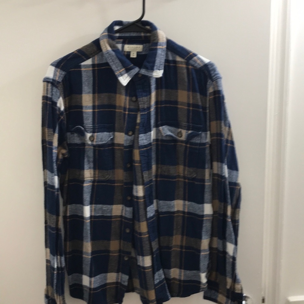 Blue and orange plaid flannel, medium, Sonoma